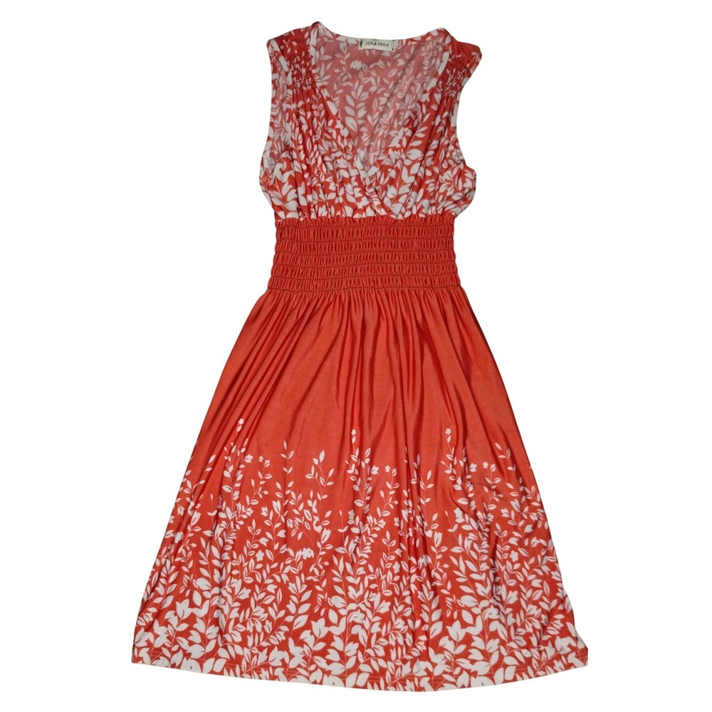 Jon & Anna Floral Print Dress Smocked Waist Sleeveless Casual Coral M‎